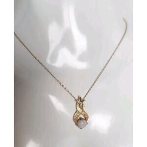 Vintage 10k Yellow Gold Opal Pendant Necklace 16" Tested Signed